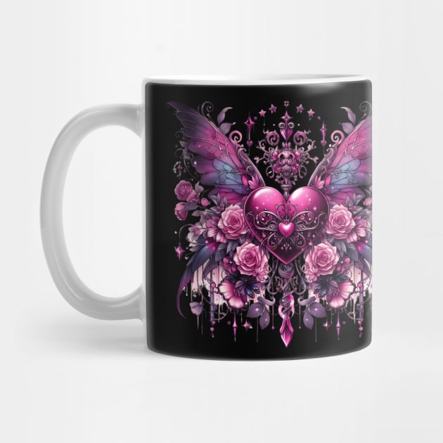 Gothic winged heart and roses by BrisaArtPrints